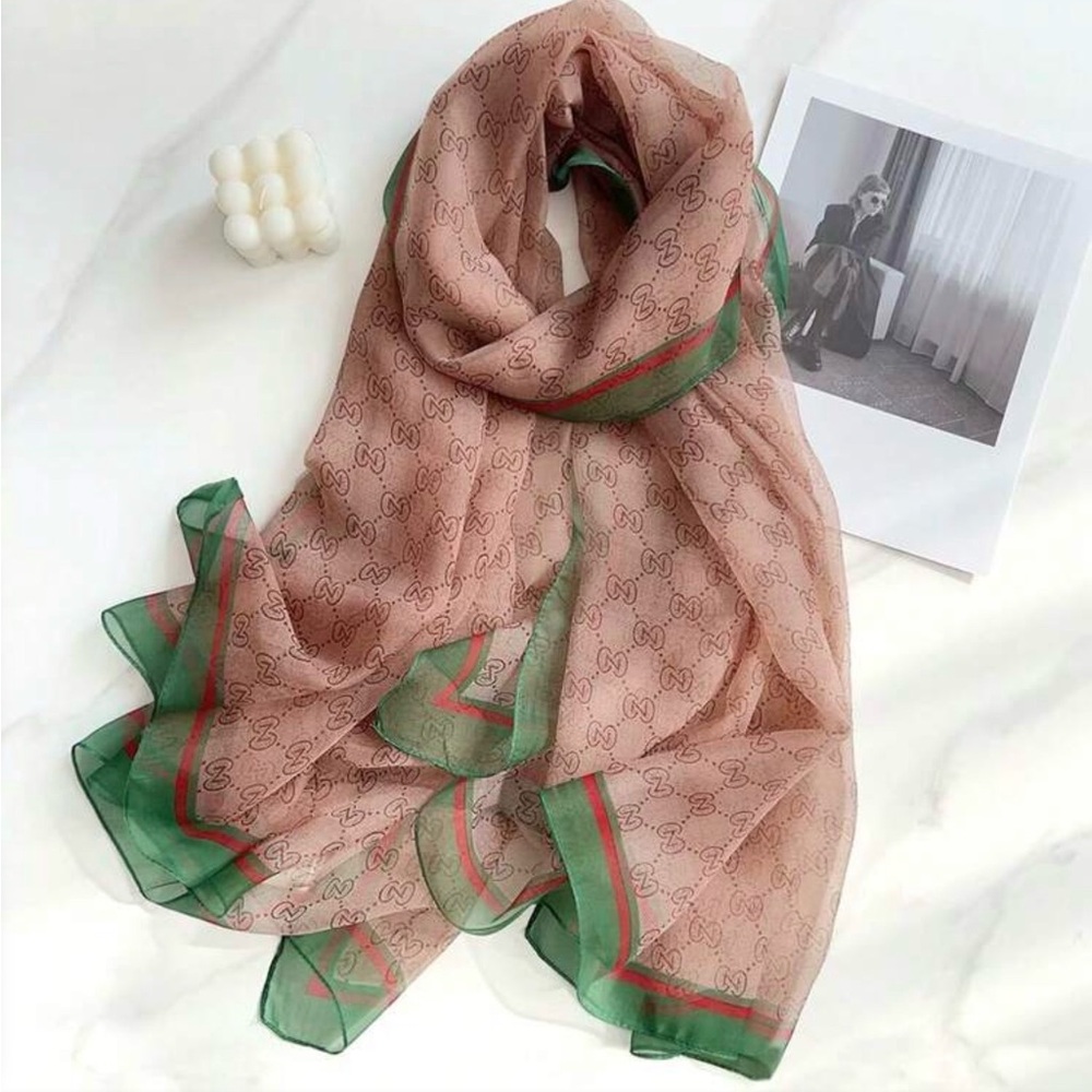 New! Luxury Designer-Style Monogram Print Sheer Scarf